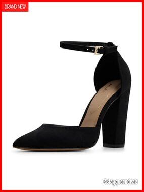 ALDO Nicholes Block Heel Pumps Pointed Toe Ankle Strap Cushioned 4.25" Heel
